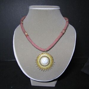 Boho Medallion Sunburst Pendant Brown Rope Summer Necklace